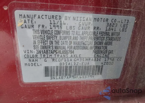 2017 Nissan Sentra Sv z USA, uszkodzony, nr VIN 3N1AB7AP9HL655794